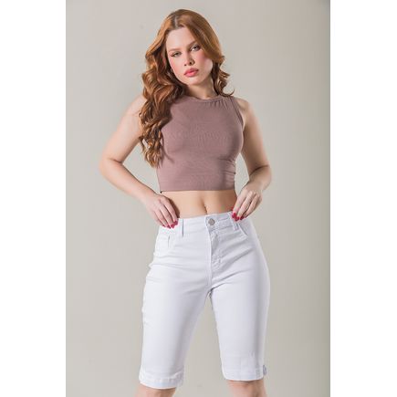 Bermuda sarja meia coxa cós alto