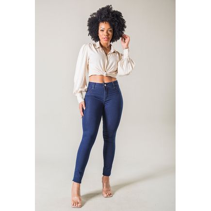Calça cigarrete jeans elastano cós alto
