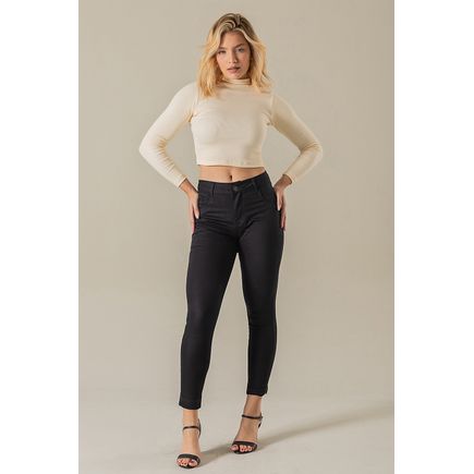 Calça cropped sarja cós alto