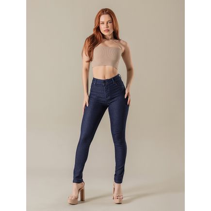 Calça cigarrete jeans cintura alta