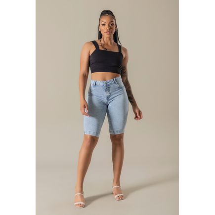 Bermuda jeans feminina cintura alta