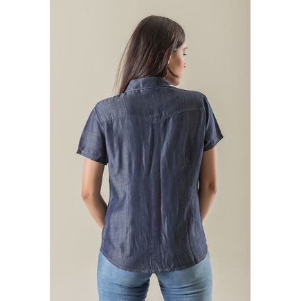 Camisa Jeans Feminina Manga Curta