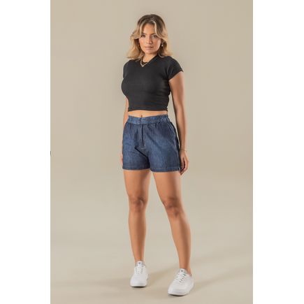 Short jeans cós elástico feminino