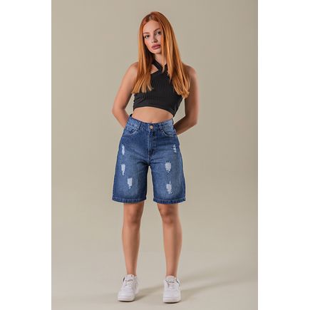 Bermuda jeans feminina com puídos