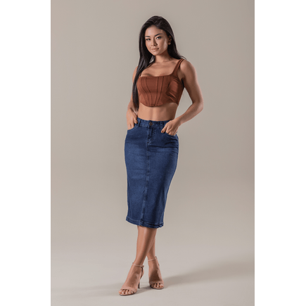 Saia Jeans Feminina Longa