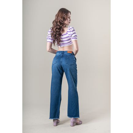 Calça Jeans Wide Leg Barra Desfiada Feminina