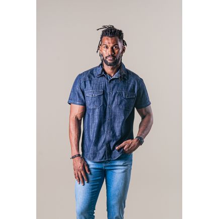 Camisa jeans masculina manga curta