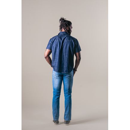 Camisa jeans masculina manga curta