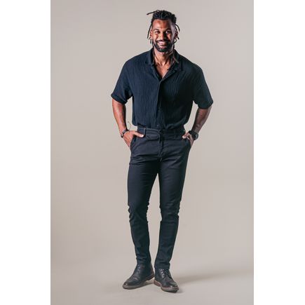 Calça sarja social super skinny masculina