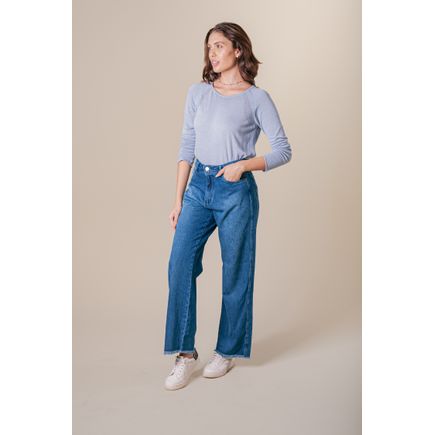 Calça Jeans Wide Leg Barra Desfiada Feminina