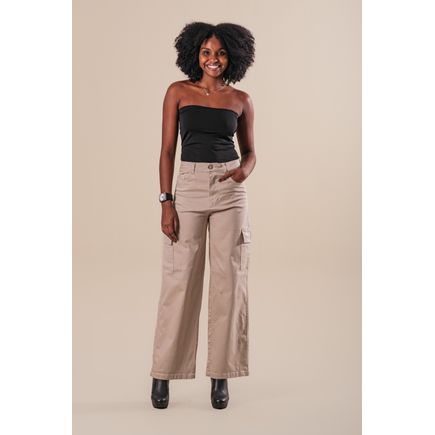 Calça Sarja Wideleg Cargo Feminina