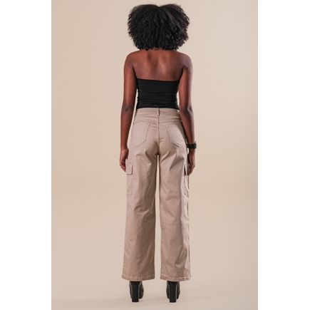 Calça Sarja Wideleg Cargo Feminina
