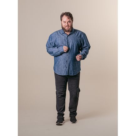 Camisa Jeans Manga Longa Masculina Plus Size