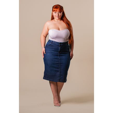 Saia Jeans Longa Feminina Plus Size