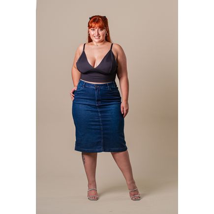 Saia Jeans Longa  Feminina Plus Size