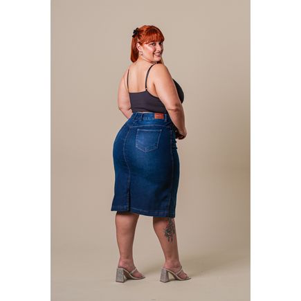 Saia Jeans Longa  Feminina Plus Size