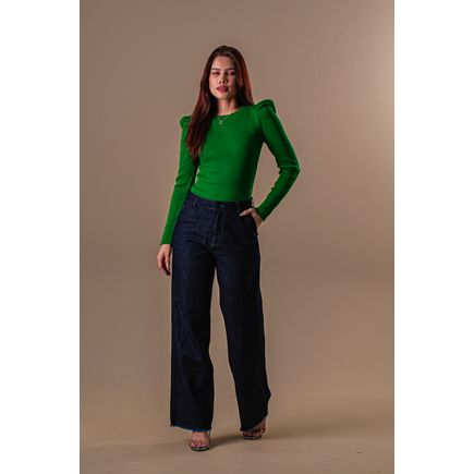 Calça Jeans Wide Leg B/ Desfiada Feminina