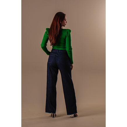 Calça Jeans Wide Leg B/ Desfiada Feminina