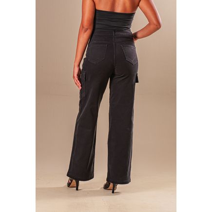 Calça Sarja Wide Leg Cargo Feminina