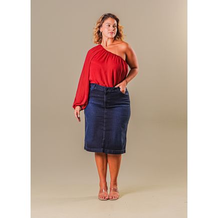 Saia Jeans Longa Feminina Plus Size