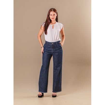 Calça Jeans Wide Leg B/ Desfiada Feminina