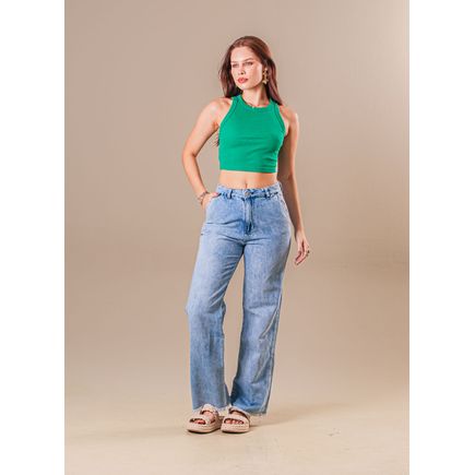 Calça Jeans Wide Leg B/ Desfiada Feminina