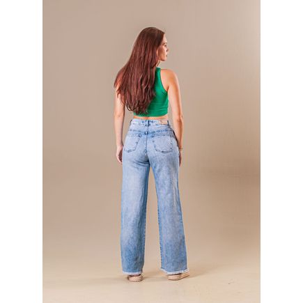 Calça Jeans Wide Leg B/ Desfiada Feminina