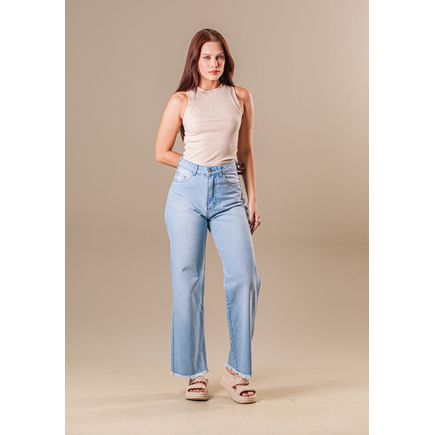 Calça Jeans Wide Leg B/ Desfiada Feminina