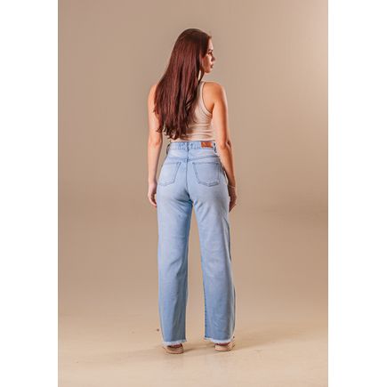 Calça Jeans Wide Leg B/ Desfiada Feminina