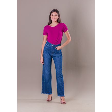 Calça Jeans Wide Leg B/ Desfiada Feminina