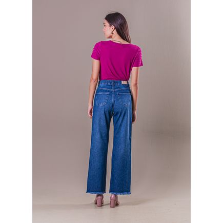 Calça Jeans Wide Leg B/ Desfiada Feminina