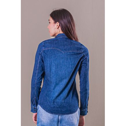 Camisa Jeans Manga Longa Feminina