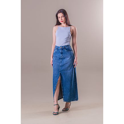Saia Jeans Longa Feminina
