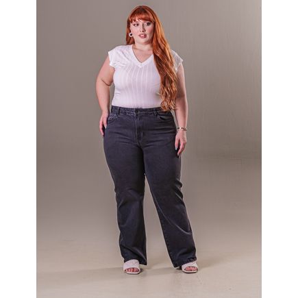 Calça Jeans Wide Leg Feminina Plus Size