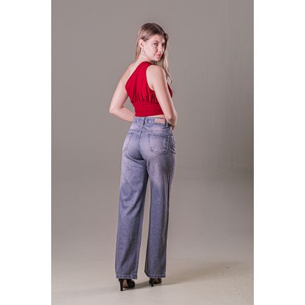 Calça Jeans Wide Leg C/ Brilho Feminina
