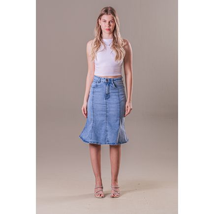 Saia Jeans com Babado Feminina
