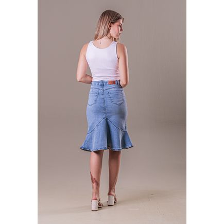 Saia Jeans com Babado Feminina