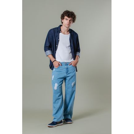 Calça Jeans Boca Larga Masculina