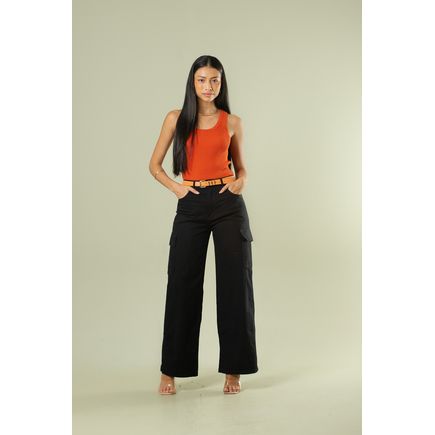Calça Wide Leg Cargo Sarja Feminina