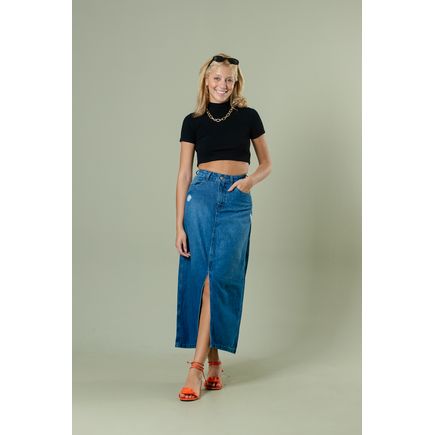 Saia Jeans Longa Feminina