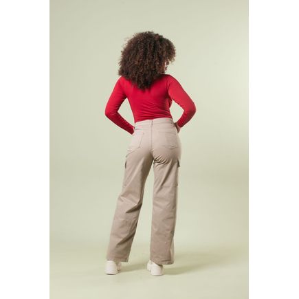 Calça Sarja Wide Leg Cargo Feminina