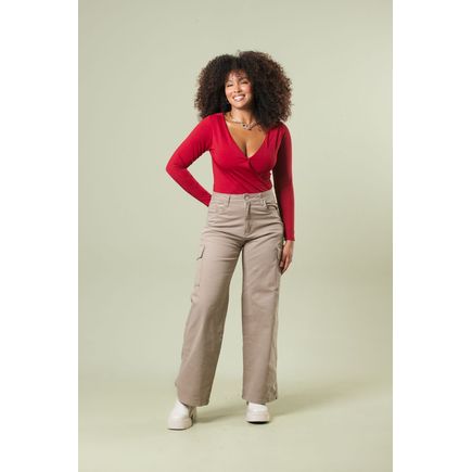 Calça Sarja Wide Leg Cargo Feminina