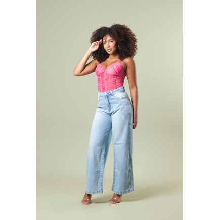 Calça Jeans Pantalona Feminina