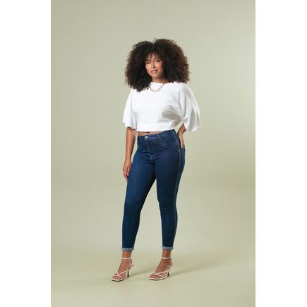Calça Jeans Cropped B/ Virada Feminina