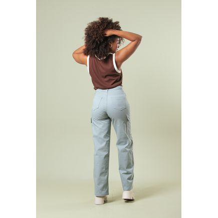 Calca Sarja Wide Leg Cargo Feminina