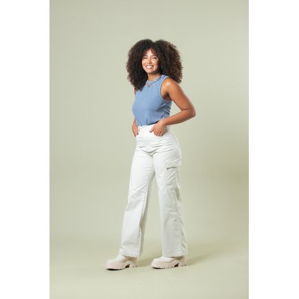 Calca Sarja Cargo Feminina