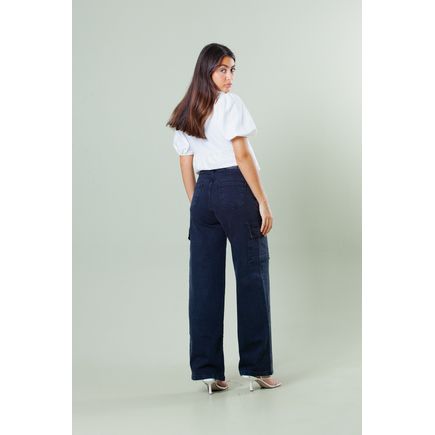 Calça Sarja Wide Leg Cargo Feminina