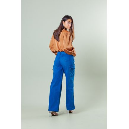 Calça Sarja Wide Leg Cargo Feminina