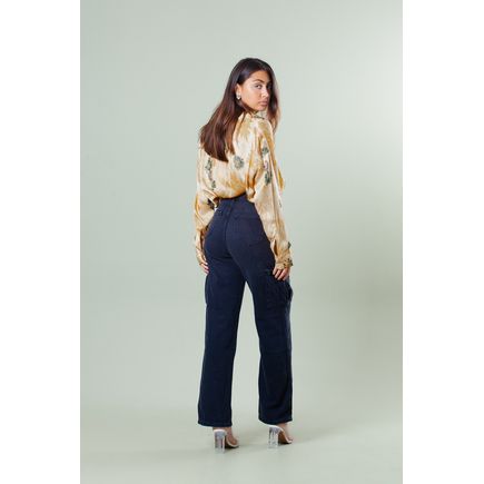 Calça Sarja Wide Leg Cargo Feminina