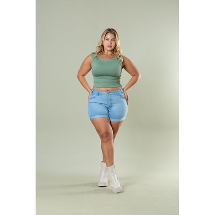 Short Jeans B/ Virada Feminino Plus Size